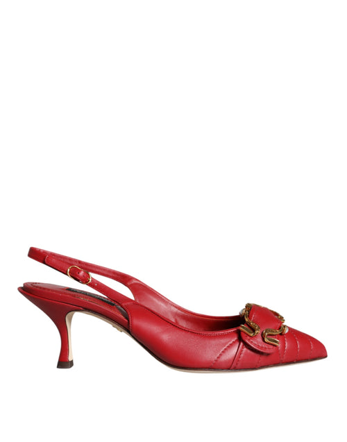 Dolce & Gabbana Red Devotion Leather Heels Slingback Shoes - ClickThatClicks 