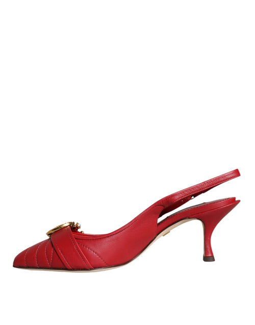 Dolce & Gabbana Red Devotion Leather Heels Slingback Shoes - ClickThatClicks 