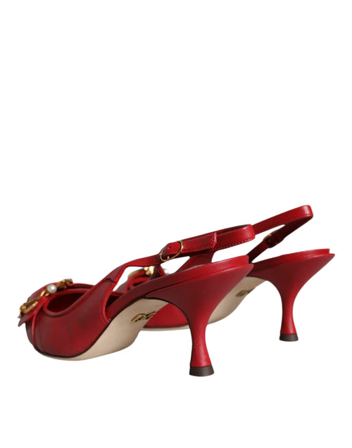 Dolce & Gabbana Red Devotion Leather Heels Slingback Shoes - ClickThatClicks 