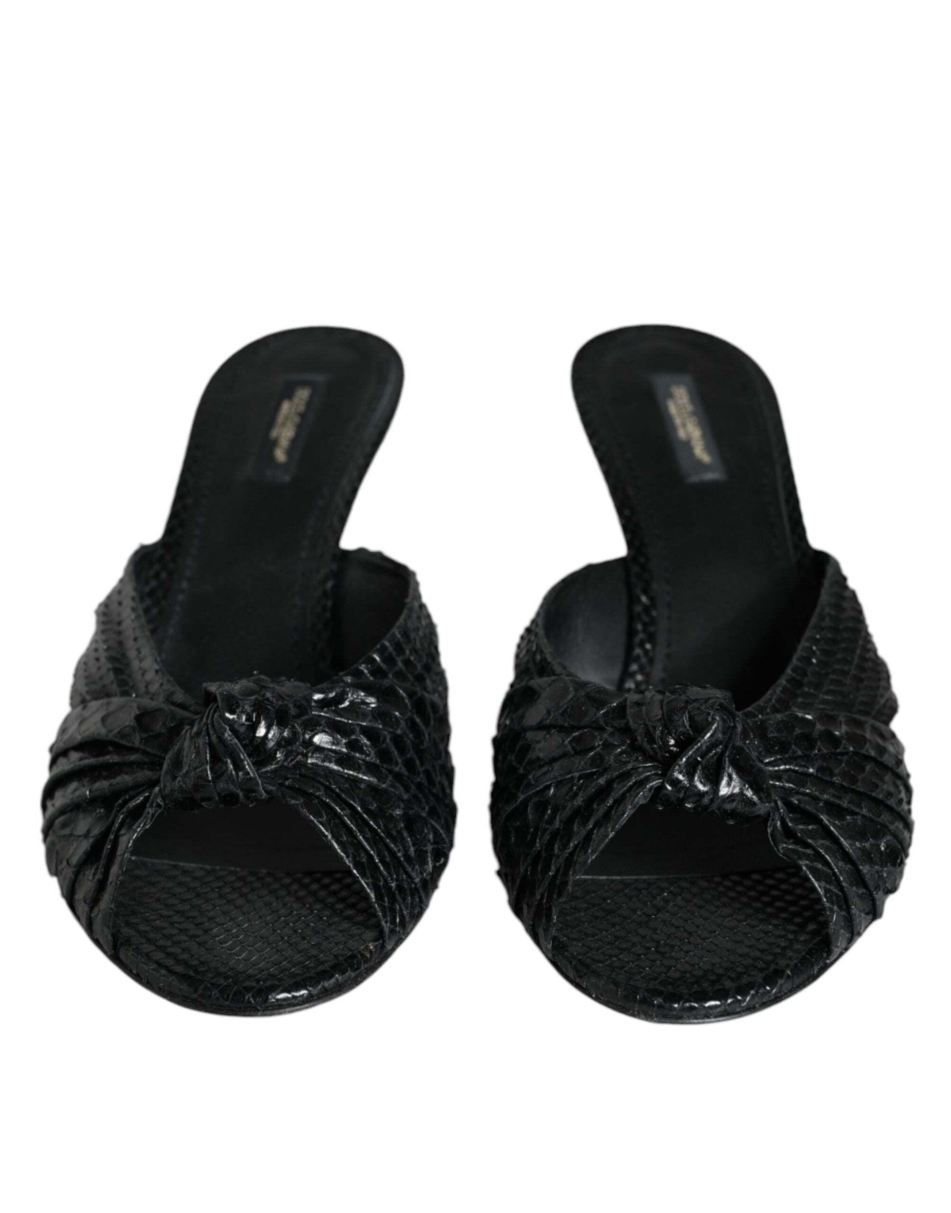 Dolce & Gabbana Black Leather Heels Slides Sandals Shoes - ClickThatClicks 