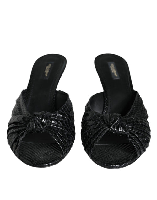 Dolce & Gabbana Black Leather Heels Slides Sandals Shoes - ClickThatClicks 