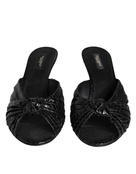 Dolce & Gabbana Black Leather Heels Slides Sandals Shoes - ClickThatClicks 