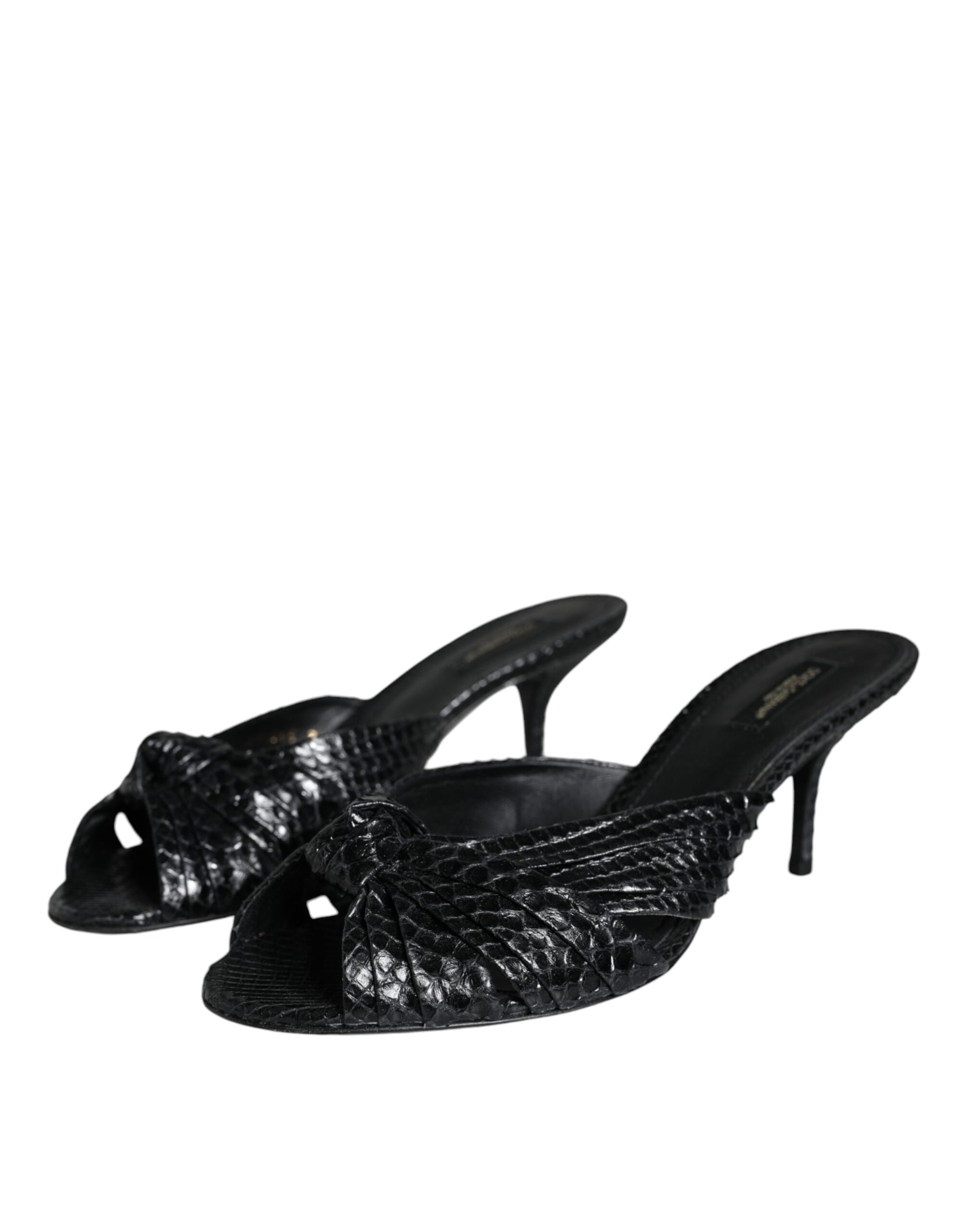 Dolce & Gabbana Black Leather Heels Slides Sandals Shoes - ClickThatClicks 