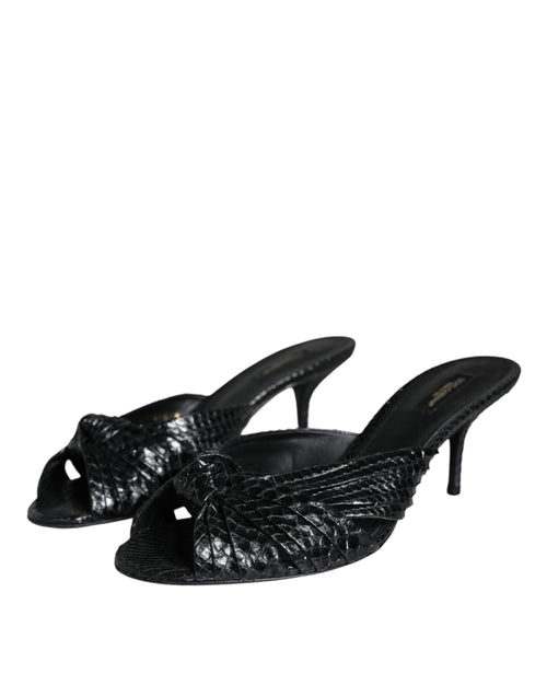 Dolce & Gabbana Black Leather Heels Slides Sandals Shoes - ClickThatClicks 