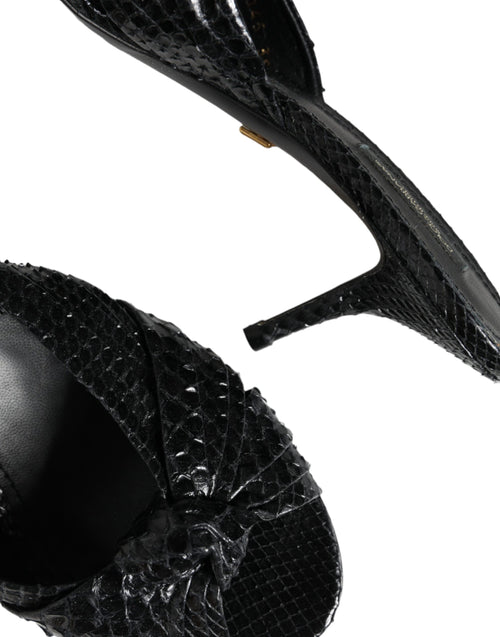 Dolce & Gabbana Black Leather Heels Slides Sandals Shoes - ClickThatClicks 