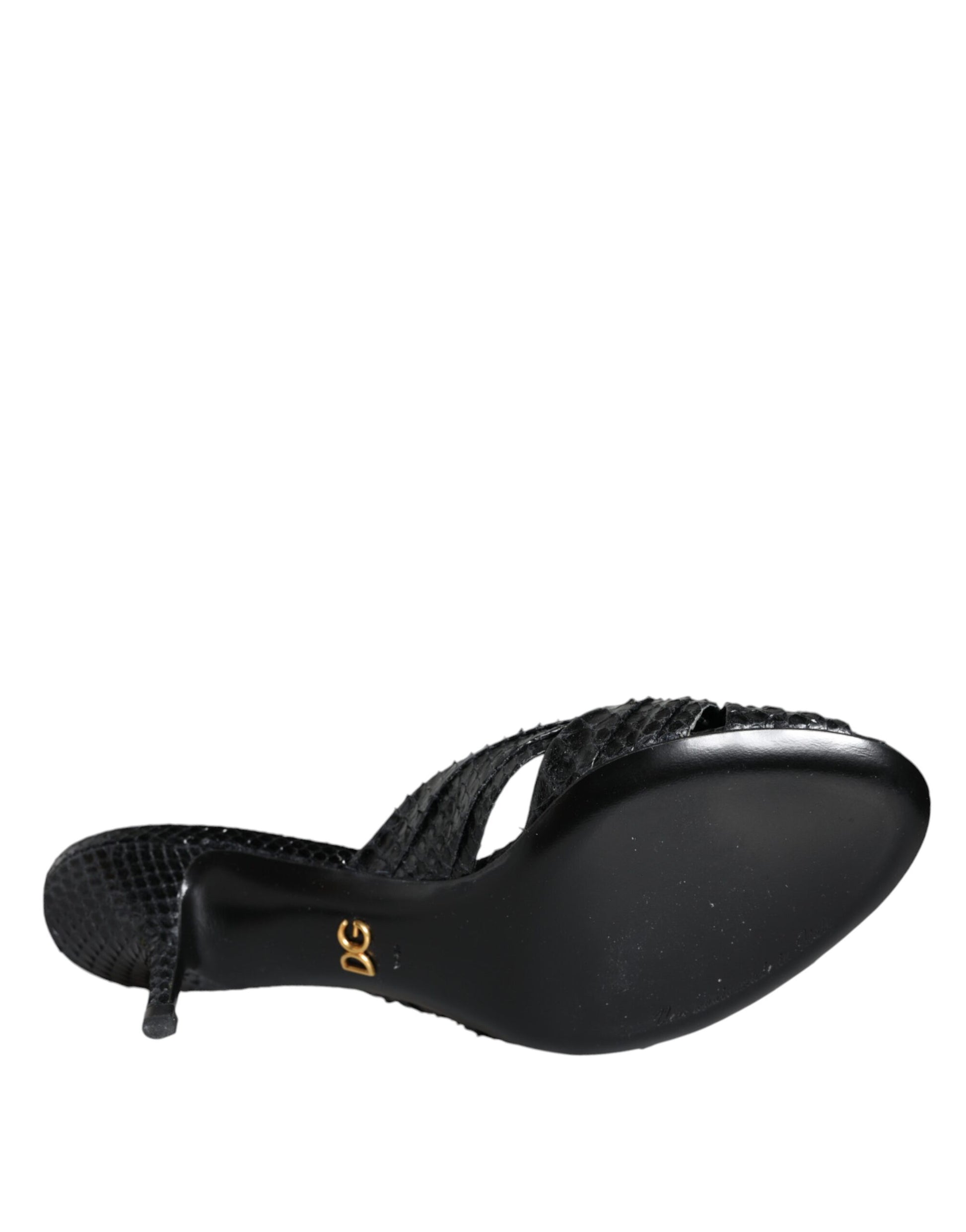 Dolce & Gabbana Black Leather Heels Slides Sandals Shoes - ClickThatClicks 
