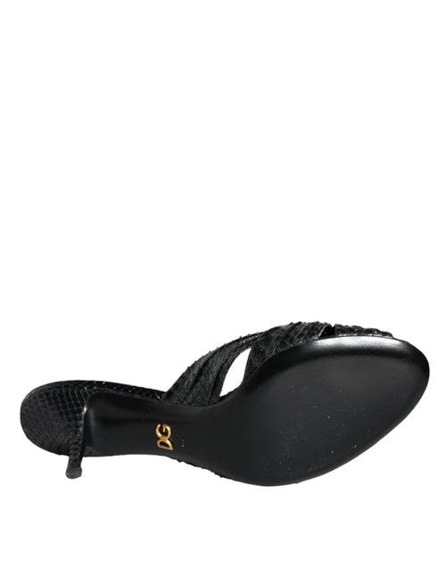 Dolce & Gabbana Black Leather Heels Slides Sandals Shoes - ClickThatClicks 