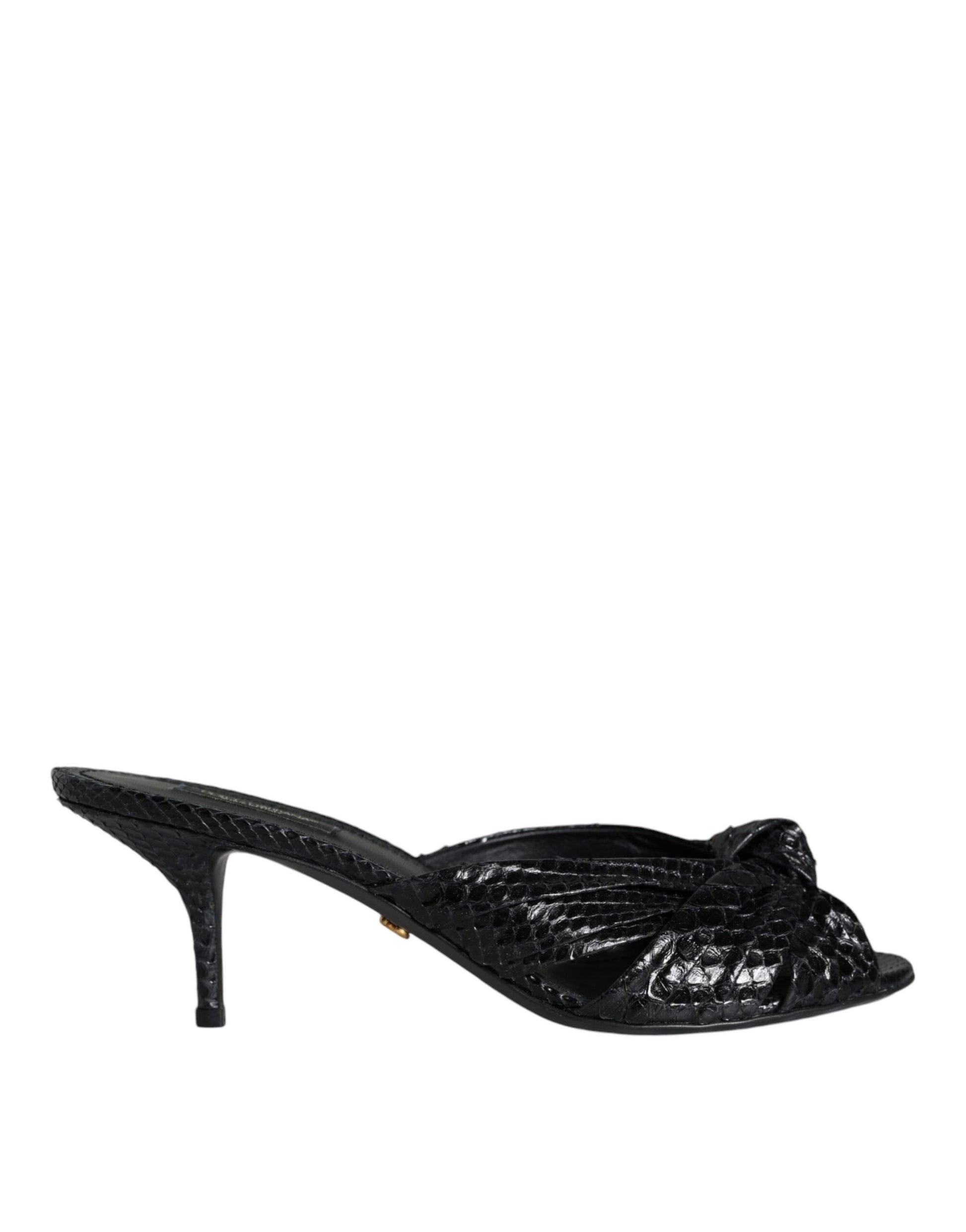 Dolce & Gabbana Black Leather Heels Slides Sandals Shoes - ClickThatClicks 