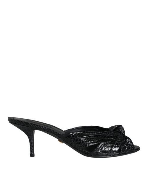Dolce & Gabbana Black Leather Heels Slides Sandals Shoes - ClickThatClicks 