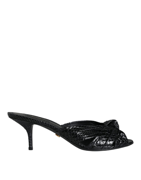 Dolce & Gabbana Black Leather Heels Slides Sandals Shoes - ClickThatClicks 