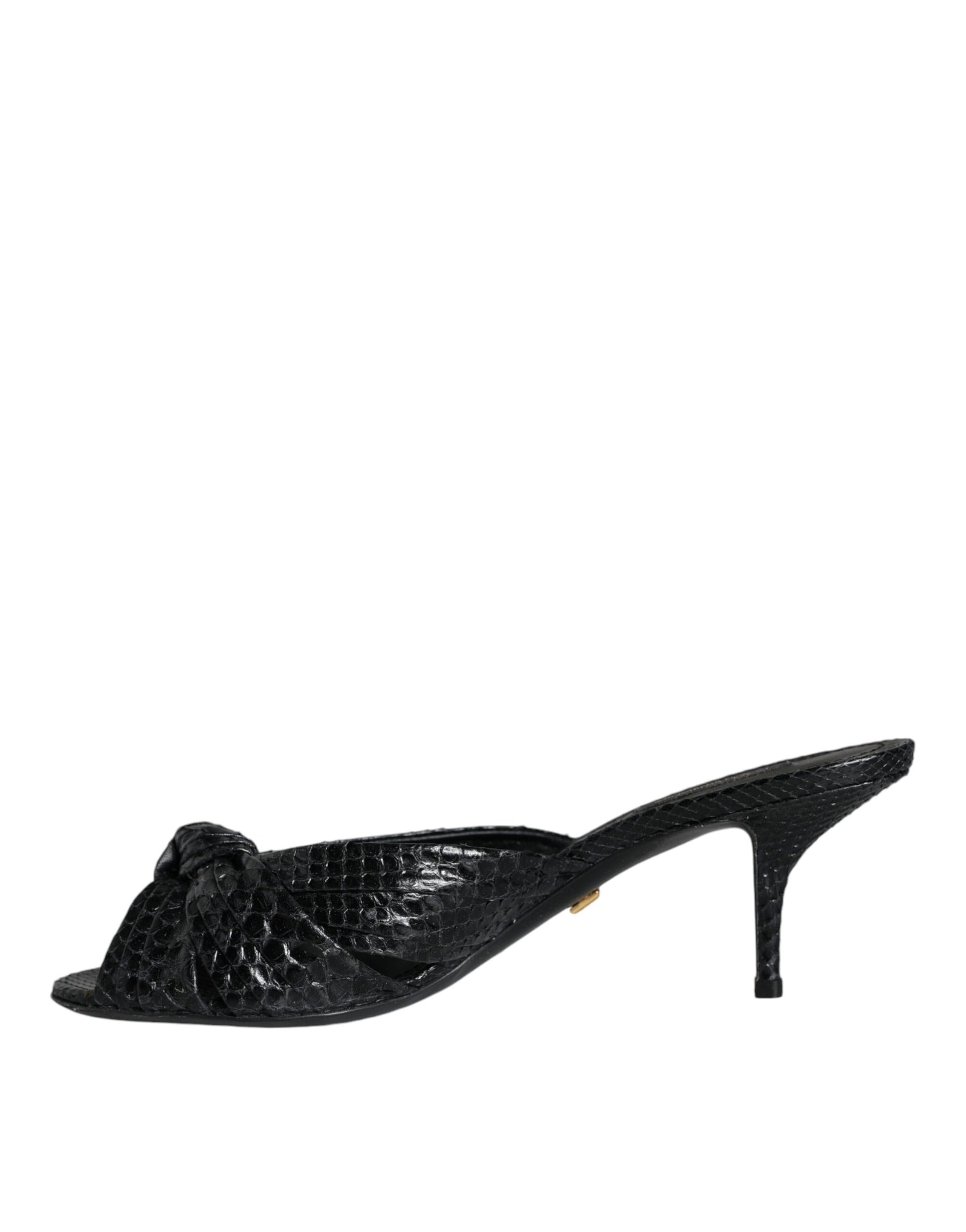 Dolce & Gabbana Black Leather Heels Slides Sandals Shoes - ClickThatClicks 