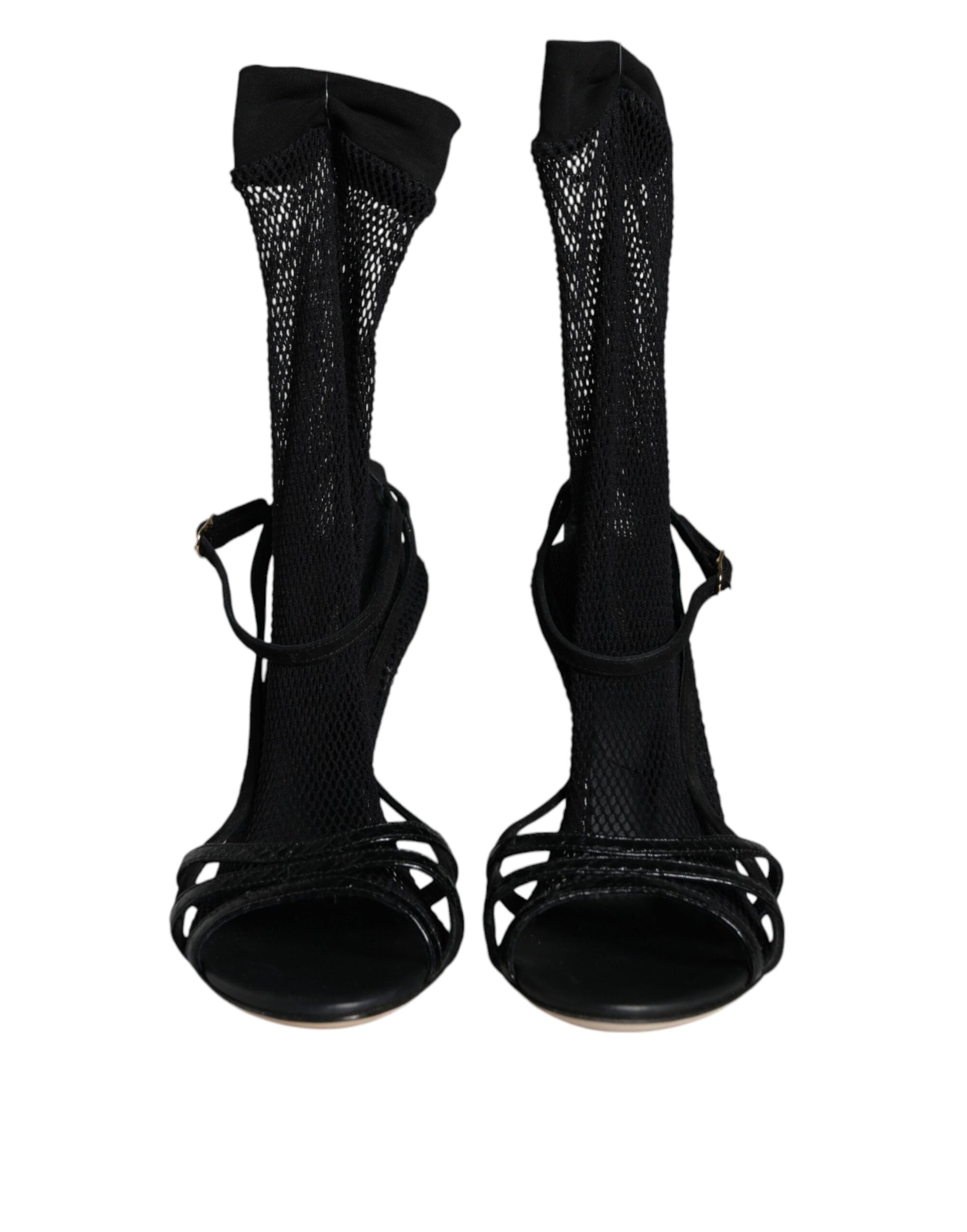 Dolce & Gabbana Black Mesh Stiletto Heels Sandals Shoes - ClickThatClicks 