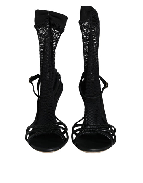 Dolce & Gabbana Black Mesh Stiletto Heels Sandals Shoes - ClickThatClicks 