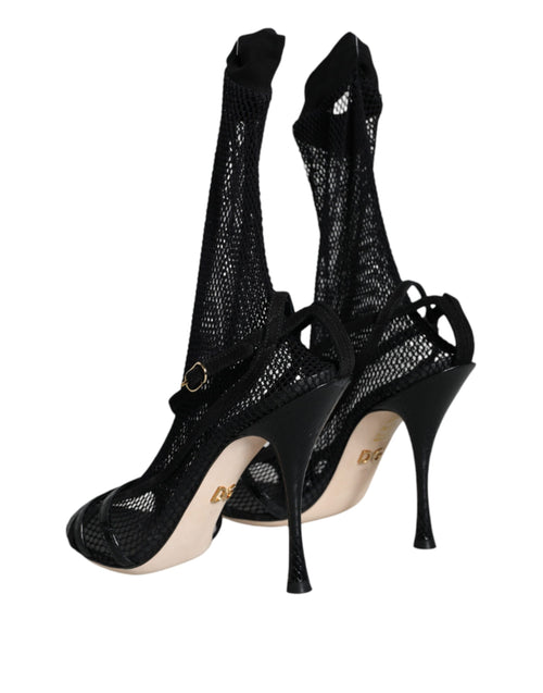 Dolce & Gabbana Black Mesh Stiletto Heels Sandals Shoes - ClickThatClicks 