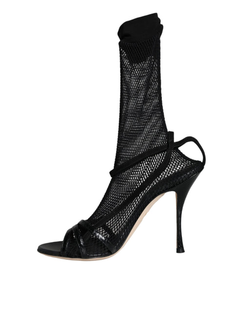 Dolce & Gabbana Black Mesh Stiletto Heels Sandals Shoes - ClickThatClicks 