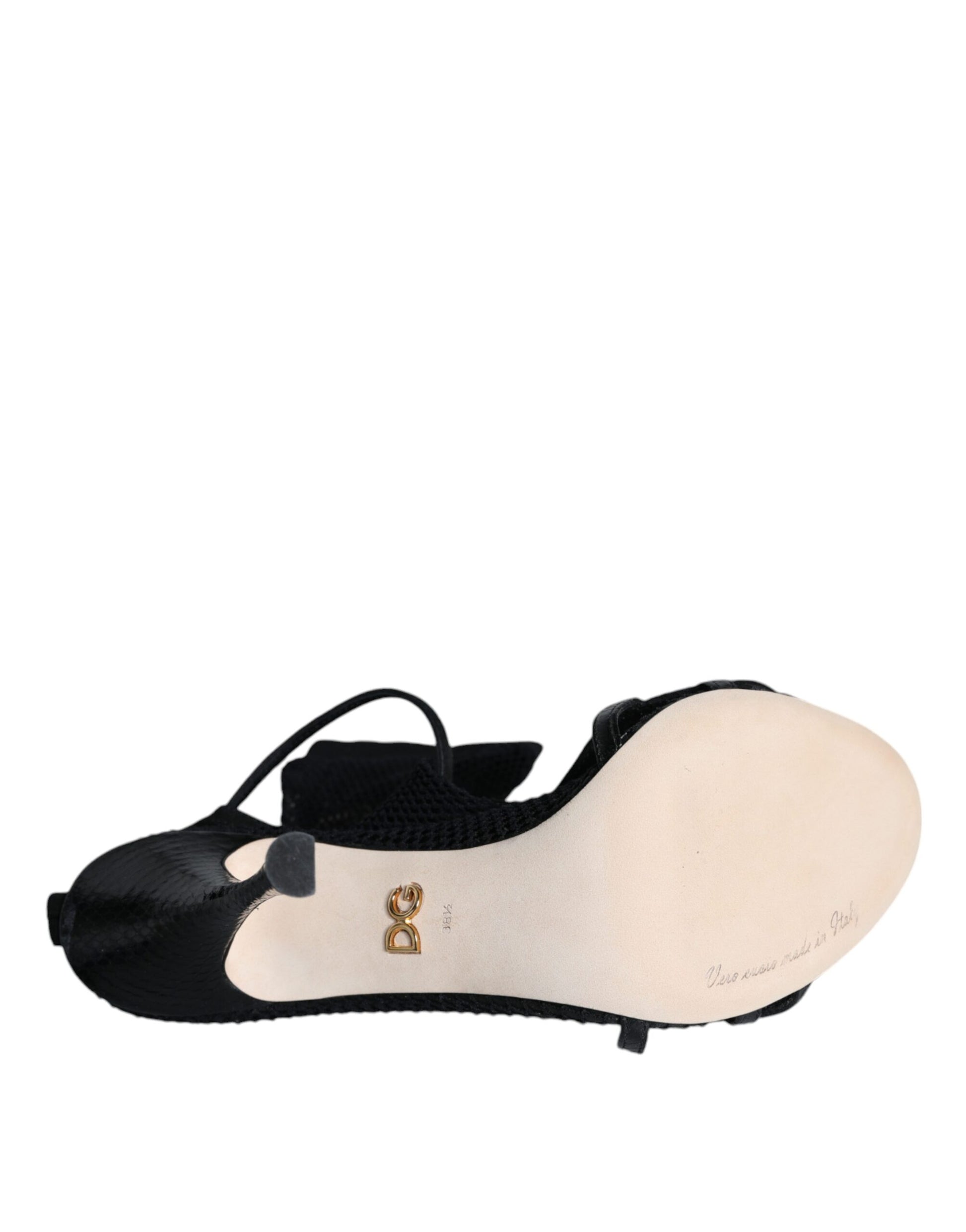 Dolce & Gabbana Black Mesh Stiletto Heels Sandals Shoes - ClickThatClicks 