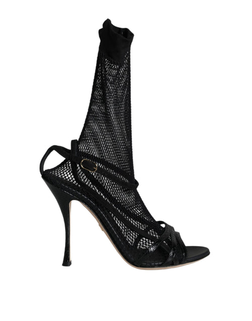 Dolce & Gabbana Black Mesh Stiletto Heels Sandals Shoes - ClickThatClicks 