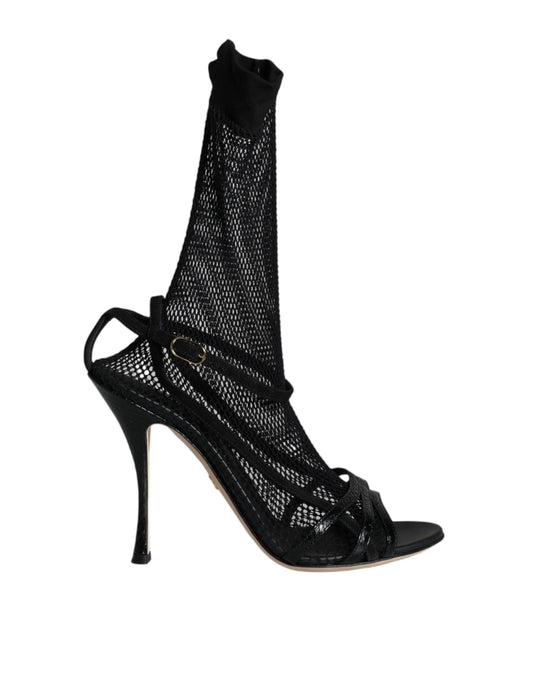 Dolce & Gabbana Black Mesh Stiletto Heels Sandals Shoes - ClickThatClicks 