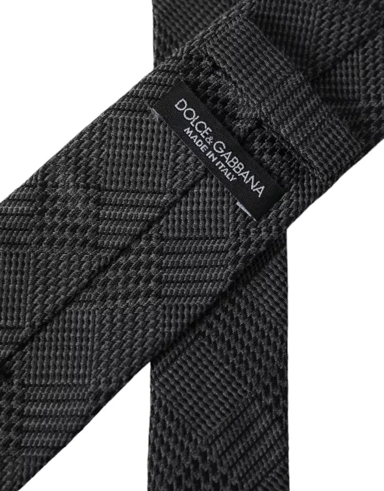 Dolce & Gabbana Dark Gray Plaid Patterned Silk Adjustable Men Tie - ClickThatClicks 