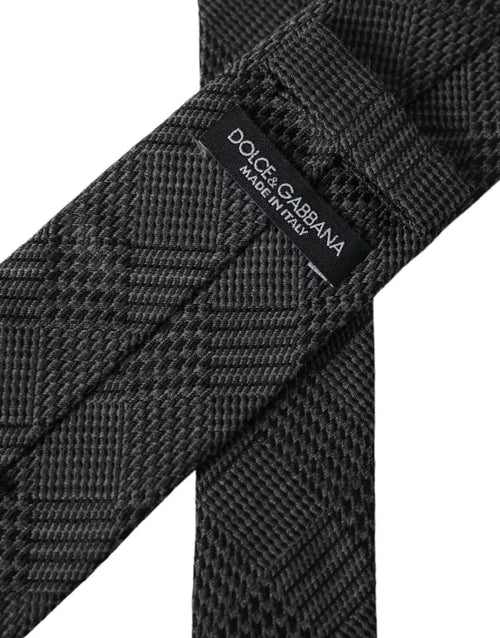 Dolce & Gabbana Dark Gray Plaid Patterned Silk Adjustable Men Tie - ClickThatClicks 