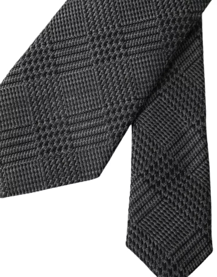 Dolce & Gabbana Dark Gray Plaid Patterned Silk Adjustable Men Tie - ClickThatClicks 