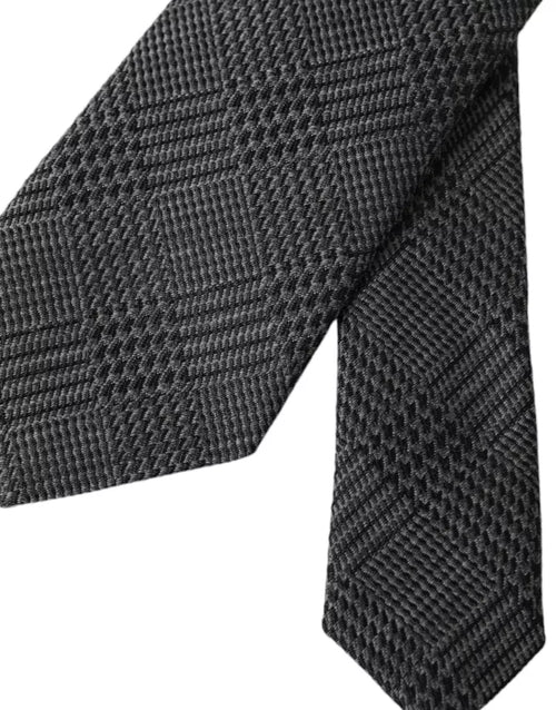 Dolce & Gabbana Dark Gray Plaid Patterned Silk Adjustable Men Tie - ClickThatClicks 