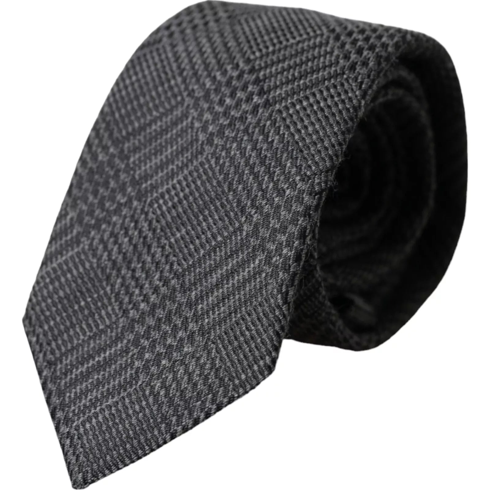 Dolce & Gabbana Dark Gray Plaid Patterned Silk Adjustable Men Tie - ClickThatClicks 