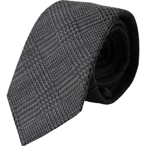 Dolce & Gabbana Dark Gray Plaid Patterned Silk Adjustable Men Tie - ClickThatClicks 