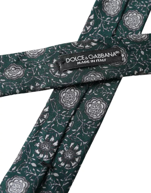 Dolce & Gabbana Green Floral Print Silk Adjustable Men Tie - ClickThatClicks 