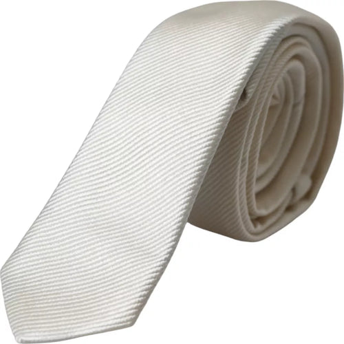 Dolce & Gabbana White Solid 100% Silk Adjustable Tie - ClickThatClicks 