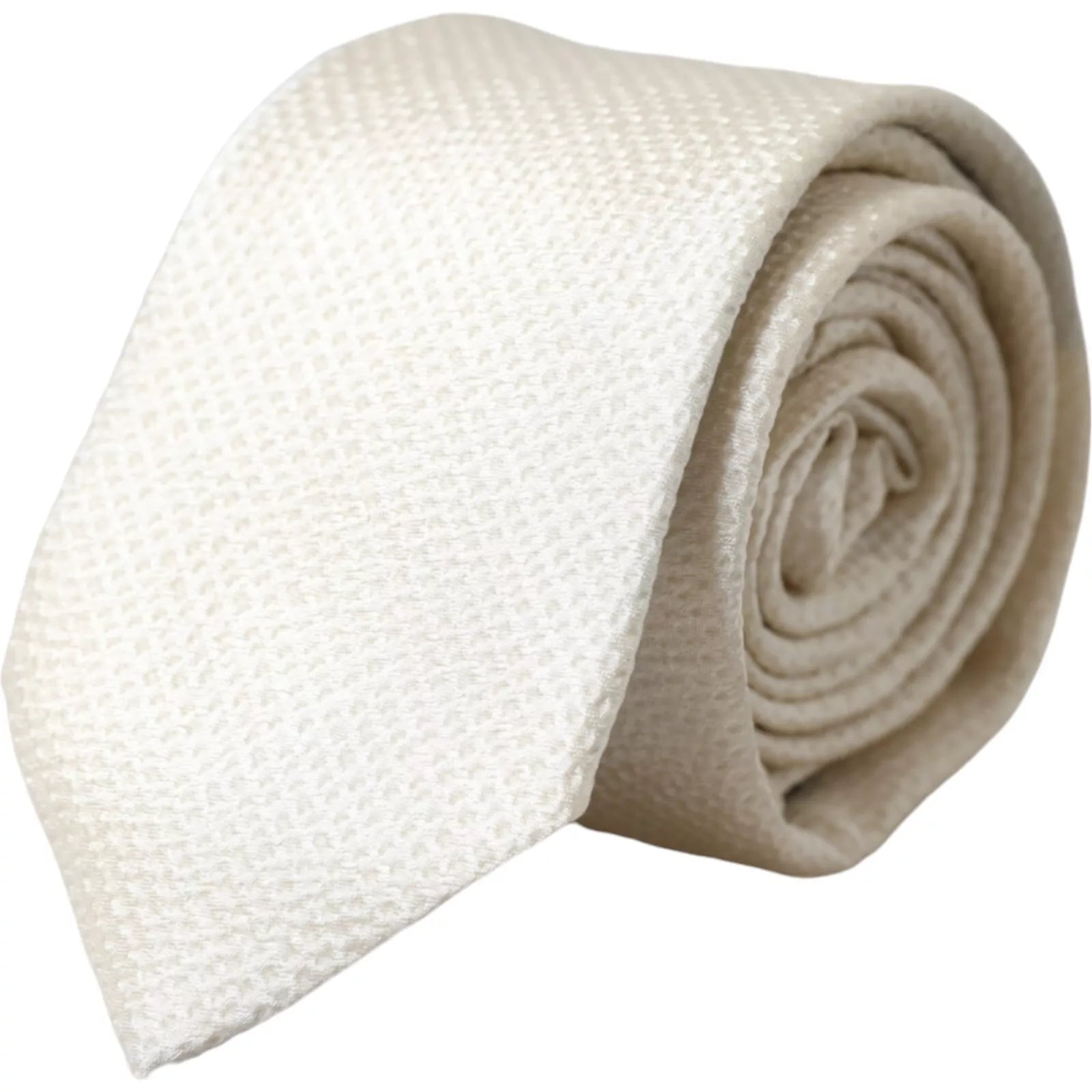 Dolce & Gabbana Off White 100% Silk Adjustable Necktie Men Tie - ClickThatClicks 