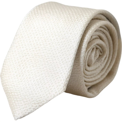 Dolce & Gabbana Off White 100% Silk Adjustable Necktie Men Tie - ClickThatClicks 