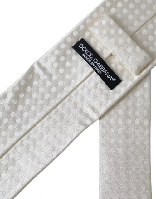 Dolce & Gabbana White Dotted Silk Classic Adjustable Men Tie - ClickThatClicks 