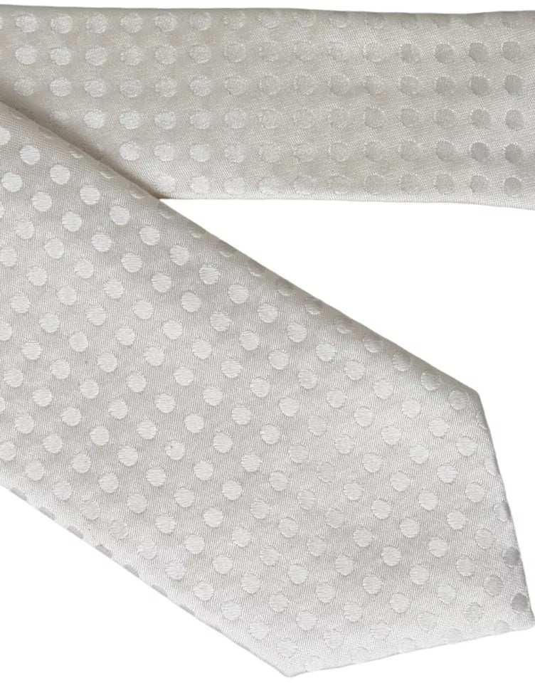 Dolce & Gabbana White Dotted Silk Classic Adjustable Men Tie - ClickThatClicks 