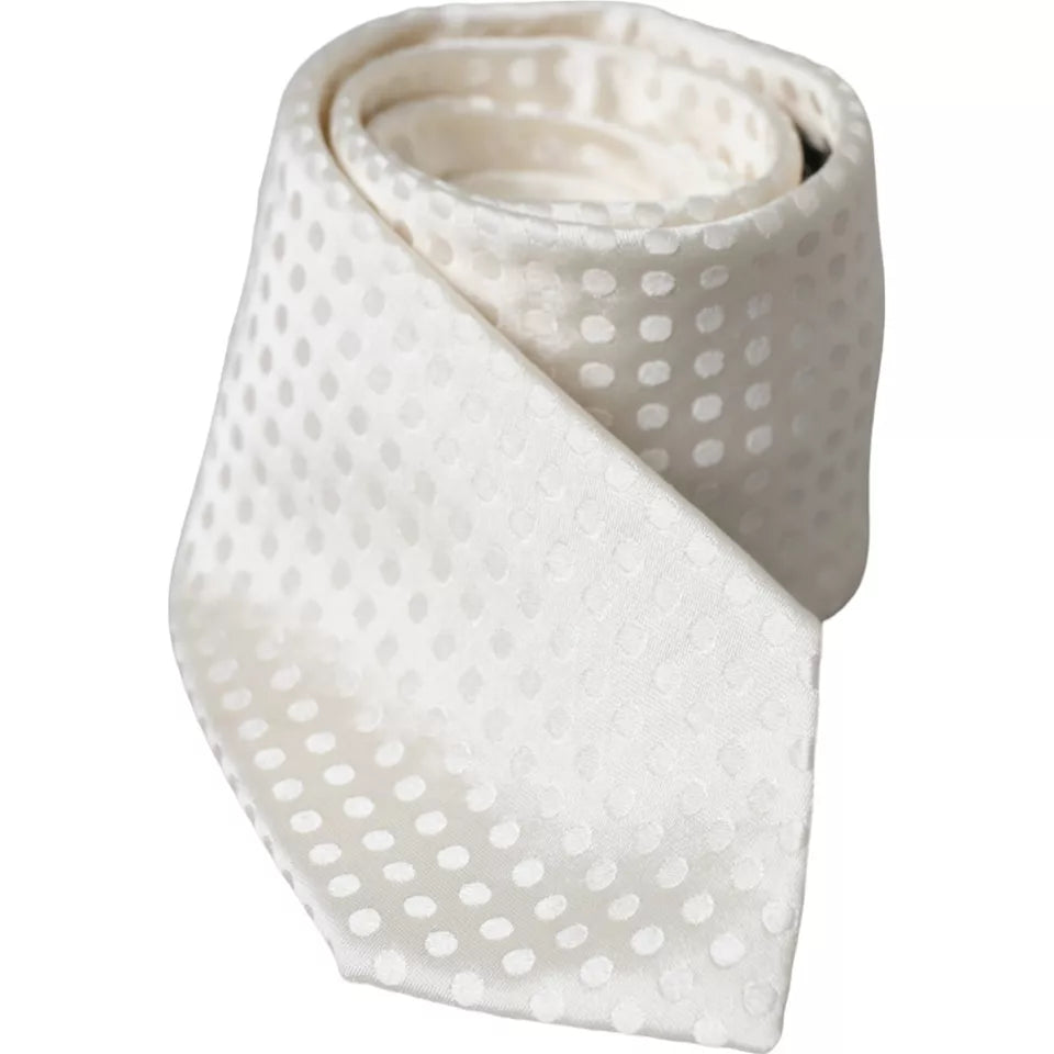 Dolce & Gabbana White Dotted Silk Classic Adjustable Men Tie - ClickThatClicks 