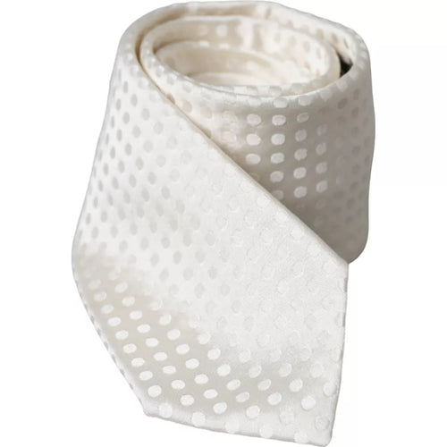 Dolce & Gabbana White Dotted Silk Classic Adjustable Men Tie - ClickThatClicks 
