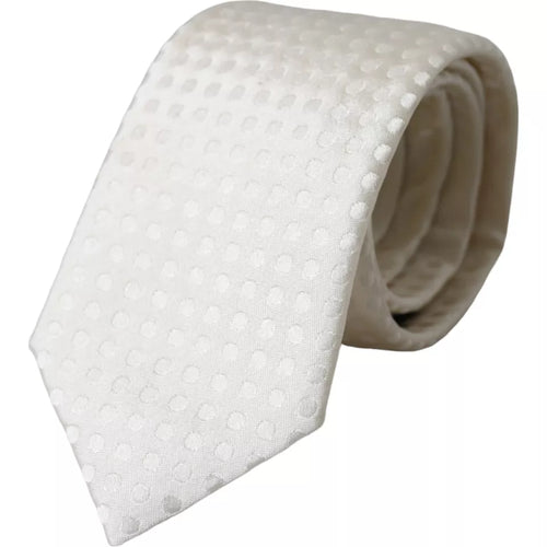 Dolce & Gabbana White Dotted Silk Classic Adjustable Men Tie - ClickThatClicks 