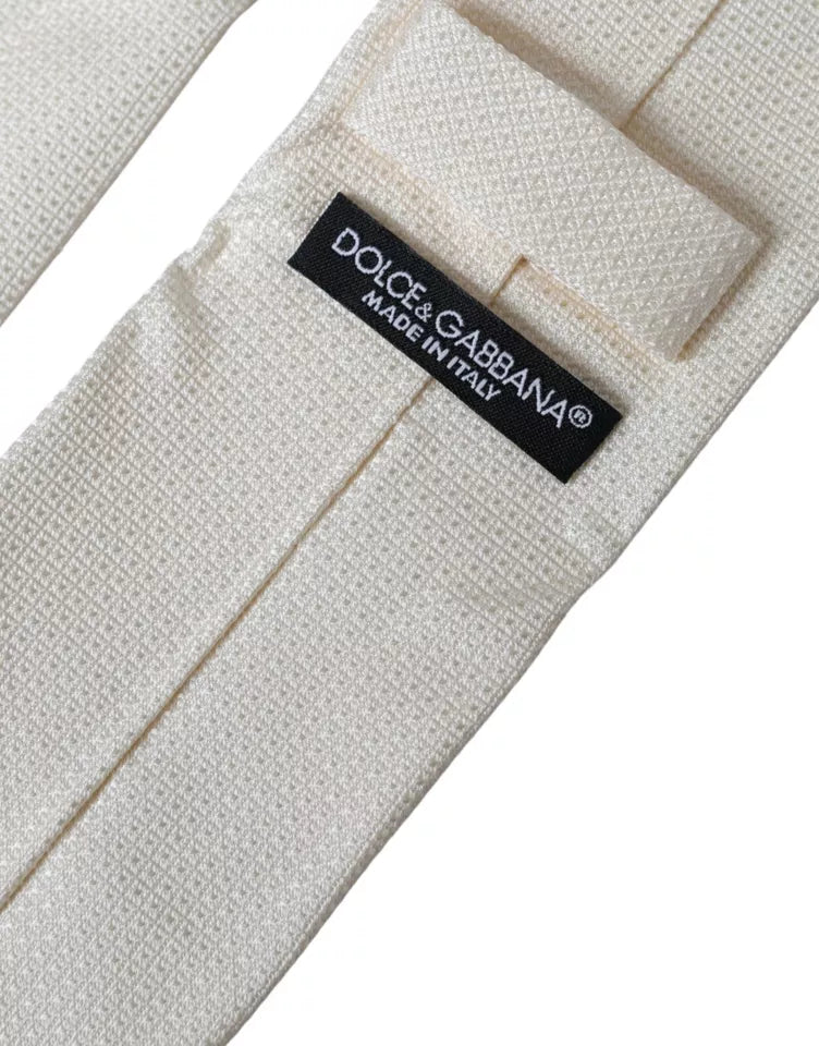 Dolce & Gabbana Off White Patterned Silk Classic Adjustable Tie - ClickThatClicks 