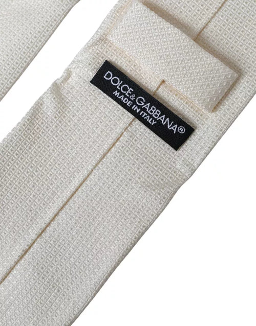 Dolce & Gabbana Off White Patterned Silk Classic Adjustable Tie - ClickThatClicks 