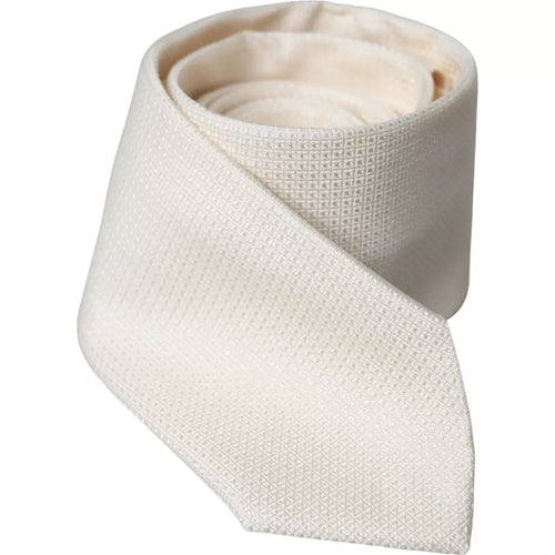 Dolce & Gabbana Off White Patterned Silk Classic Adjustable Tie - ClickThatClicks 