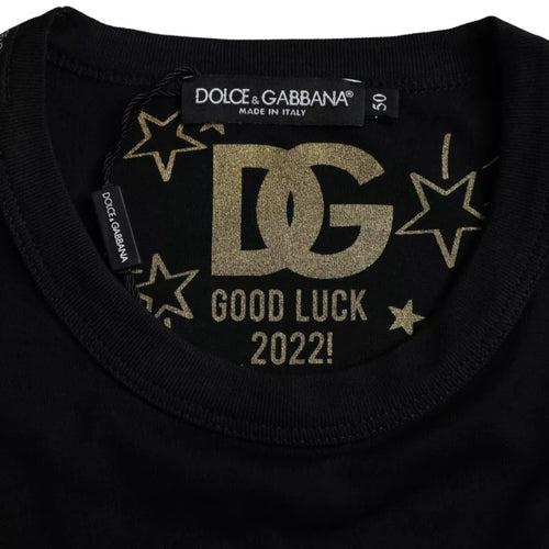 Dolce & Gabbana Black Cotton Round Neck Short Sleeves Men T-shirt - ClickThatClicks 