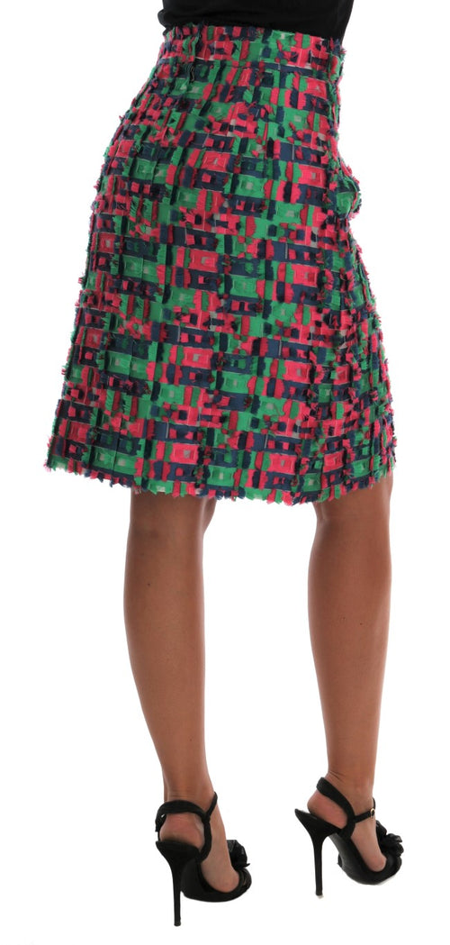 Dolce & Gabbana Pink Green Jacquard Pencil Skirt - ClickThatClicks 
