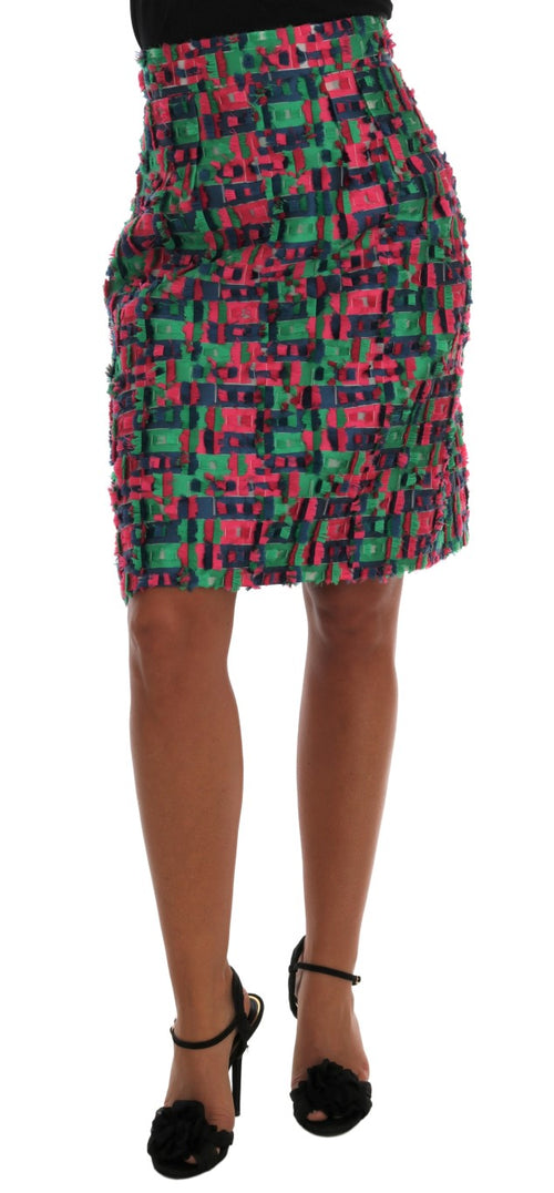 Dolce & Gabbana Pink Green Jacquard Pencil Skirt - ClickThatClicks 