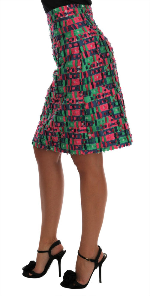 Dolce & Gabbana Pink Green Jacquard Pencil Skirt - ClickThatClicks 