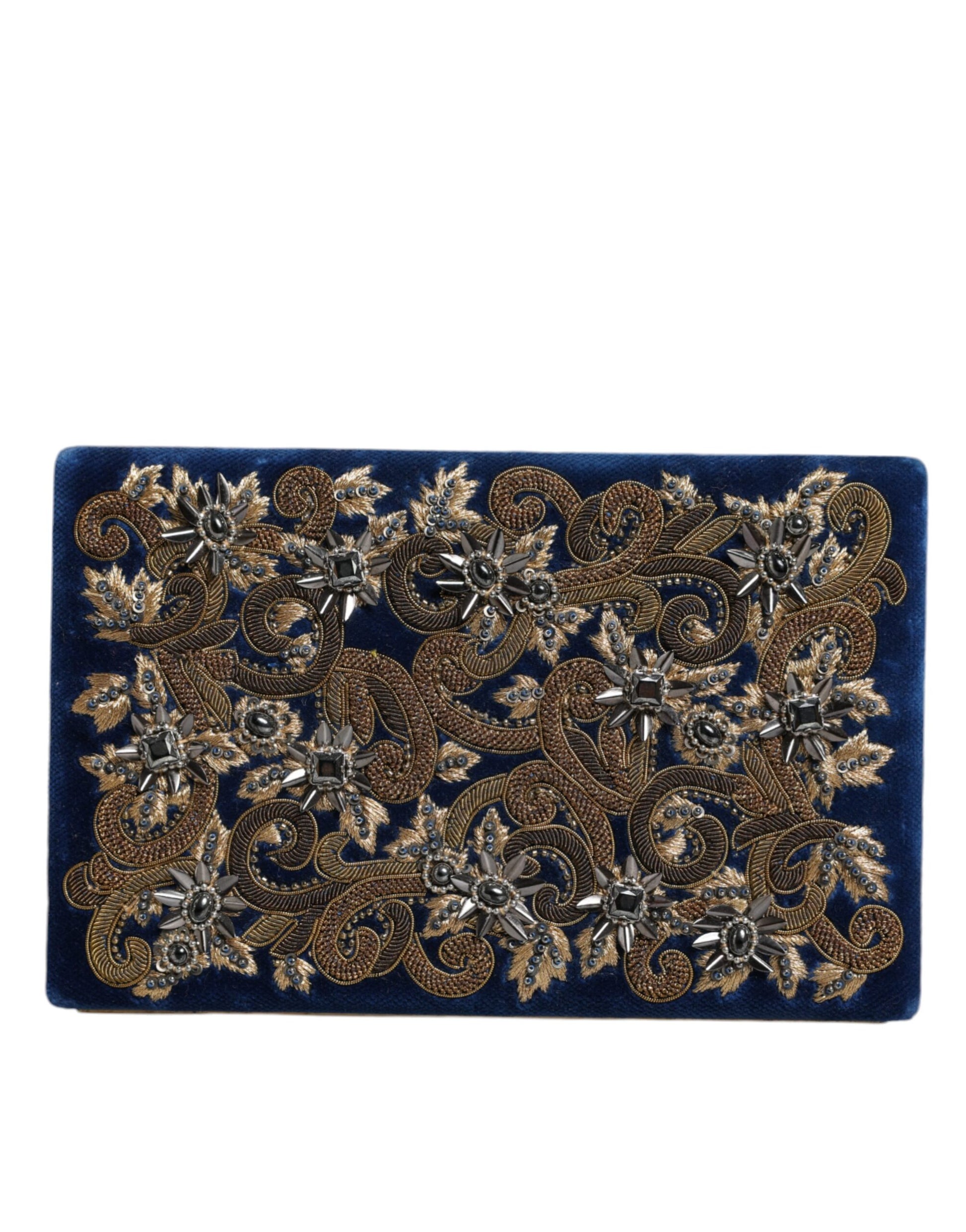 Dolce & Gabbana Blue Velvet Gold Frame Clutch Evening Party Purse Bag - ClickThatClicks 