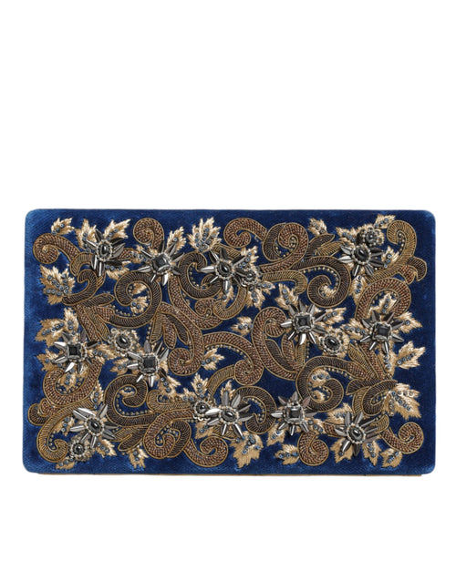 Dolce & Gabbana Blue Velvet Gold Frame Clutch Evening Party Purse Bag - ClickThatClicks 