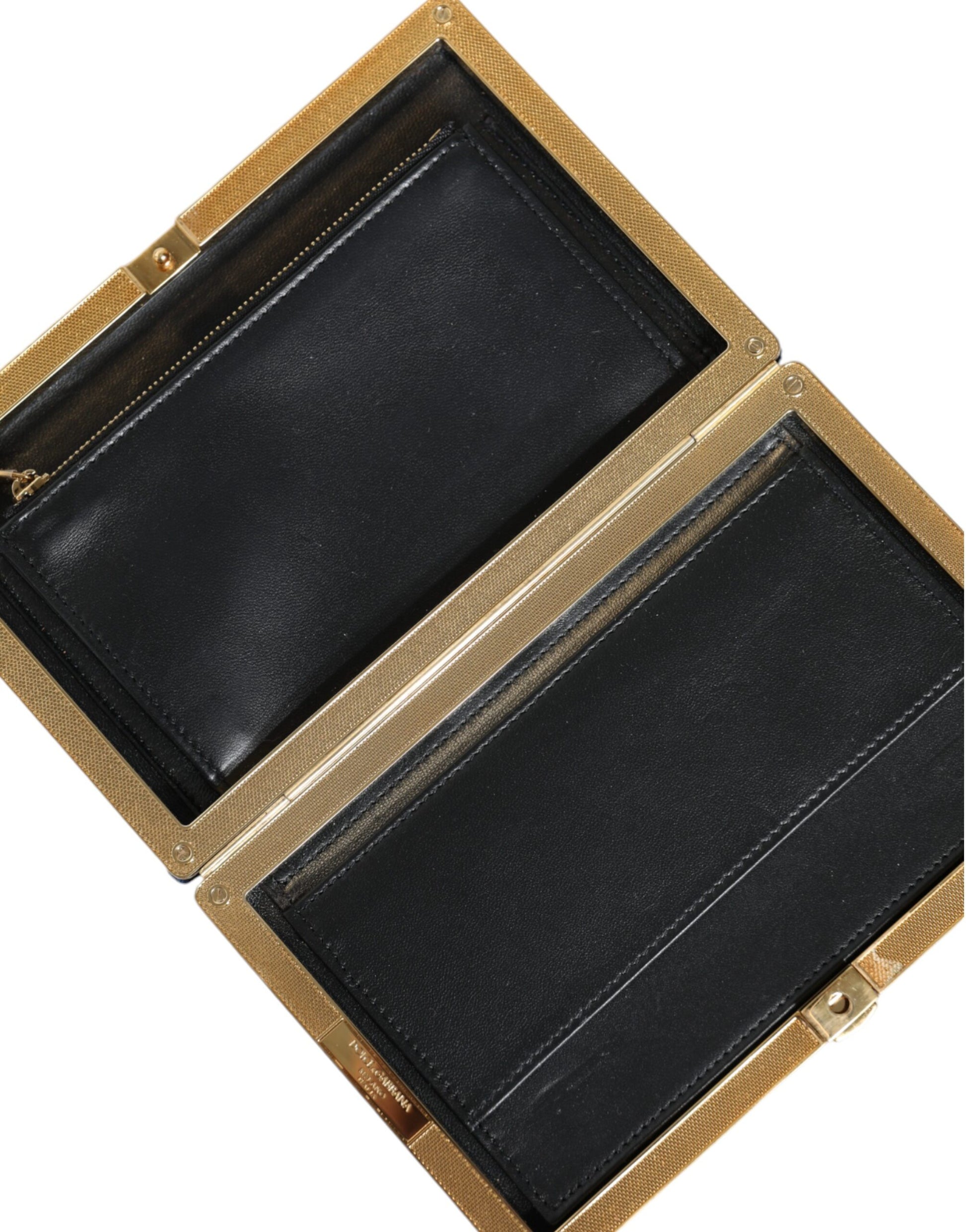 Dolce & Gabbana Blue Velvet Gold Frame Clutch Evening Party Purse Bag - ClickThatClicks 