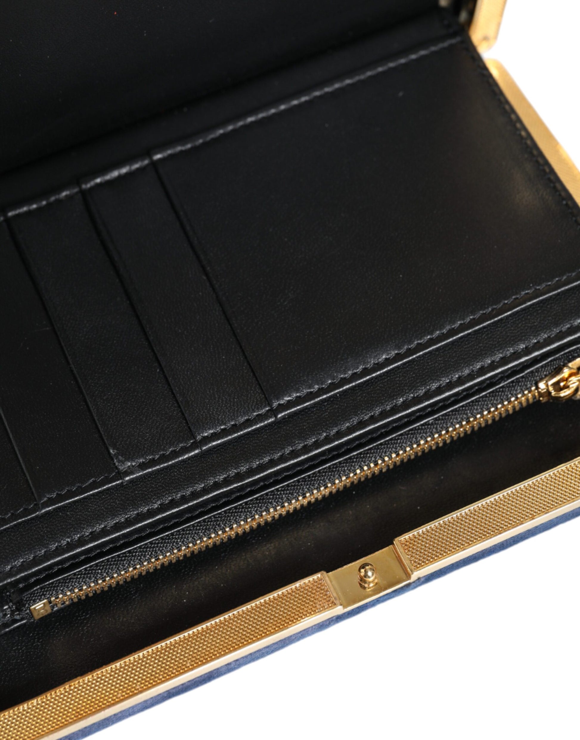 Dolce & Gabbana Blue Velvet Gold Frame Clutch Evening Party Purse Bag - ClickThatClicks 