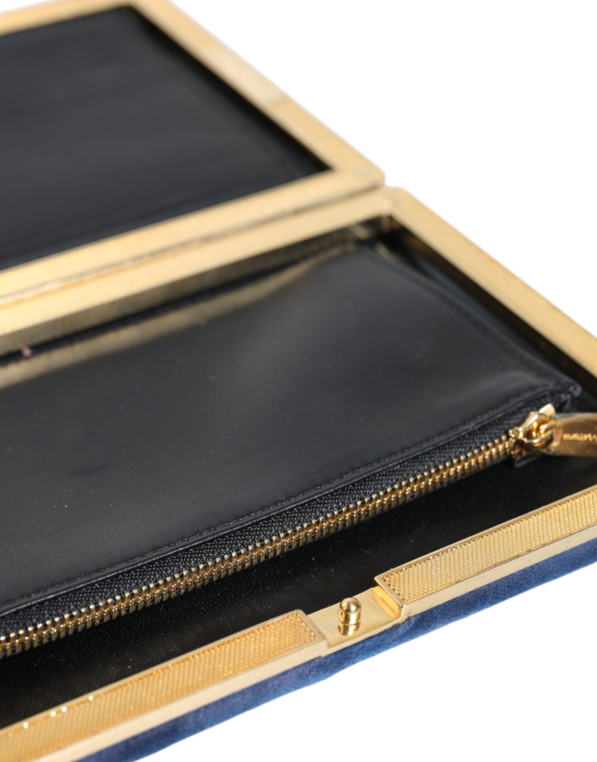 Dolce & Gabbana Blue Velvet Gold Frame Clutch Evening Party Purse Bag - ClickThatClicks 