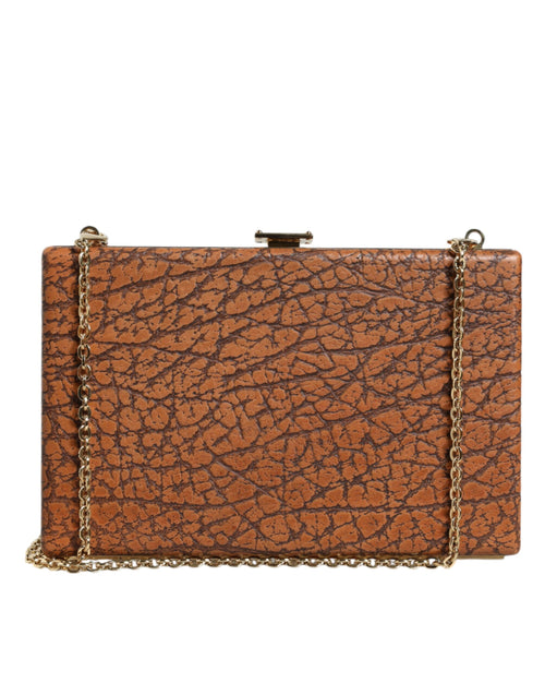 Dolce & Gabbana Brown Leather Gold Frame Clutch Mini Crossbody Bag - ClickThatClicks 